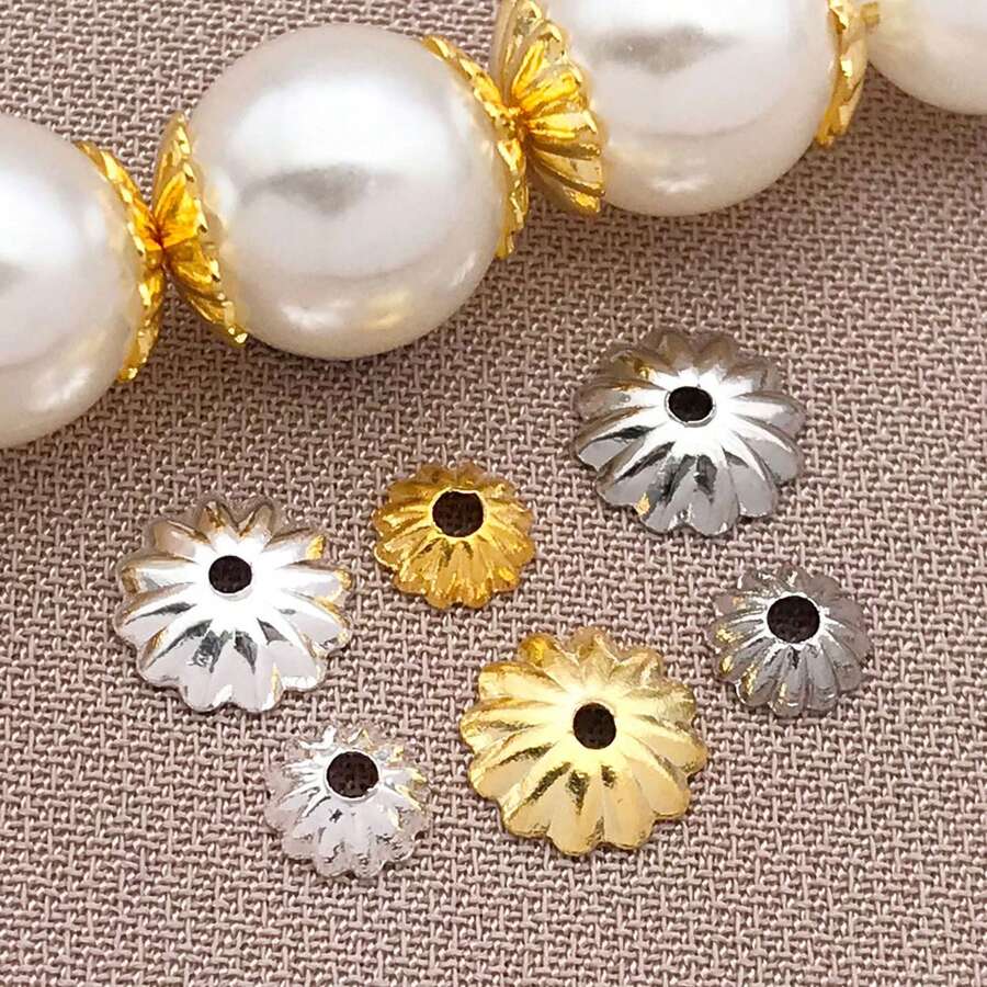 30 piezas Espaciadores de joyería de metal con diseño floral vintage chapado en oro de 18k, cobre grueso con diseño de onda y pétalo plateado, para hacer pulseras, collares y aretes, regalo de boda