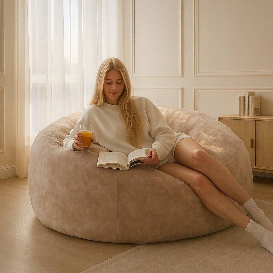 SANAE 5FT Giant Bean Bag Chair, Foam-Filled Large Sofa Chair With Removable Cover – Suitable For Adults & Children, Living Room Use - 杏色 - 查看 1