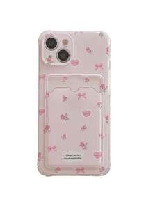 1个花卉蝴蝶结图案TPU手机壳，带卡槽，兼容苹果系列 - 粉色 - 查看 1