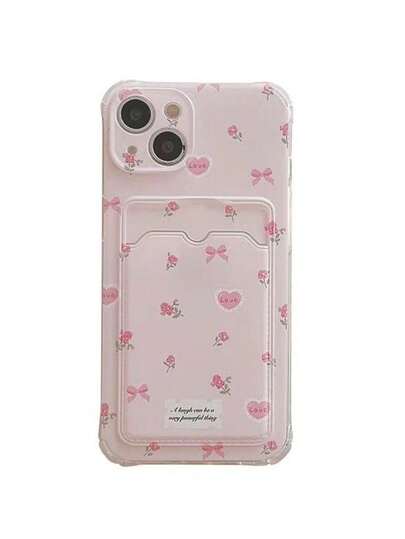 1个花卉蝴蝶结图案TPU手机壳，带卡槽，兼容苹果系列