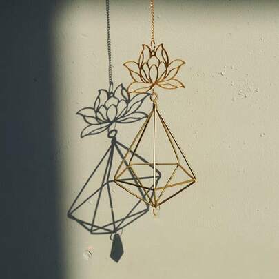 金莲花造型通风口夹式尖钉珍珠吊坠，水晶吊坠，庭院装饰