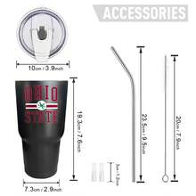 30oz Stainless Steel Tumbler Black White Options,  Ohio State Logo With Red And White Stripes Graphic Cups, Insulated Travel Coffee Mug With Lid And Straw , Double Wall Vacuum Reusable Travel Cups, Funny Birthday Party Gift For Women & Men - 黑色 - 查看 3