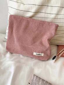 1pc Letter Graphic Zippered Makeup Bag(Without Chicken Pendant), Pink Room Decor Home Bedroom Bathroom Living Room Desk Decor Travel Stuff Wedding House Decor Birthday Mushroom Accessories Gifts Dad Mom Best Friend Teacher Man Funny Storage Jewelry Organizer Box Bathroom Set Storage Organizer In Storage Boxes & Bins Perfume Organizer Makeup Bag Storage Box Bag, Holiday Beach, Bathroom, Bedroom, Large Capacity A1KA - 米色 - 查看 1