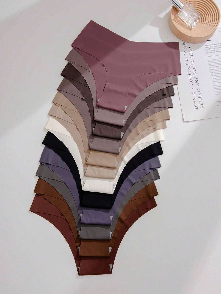 5pcsWomen Seamless High Cut Bikini Briefs Casual Comfy Plain Underwear Multicolor Fabric - 3件 - 查看 1