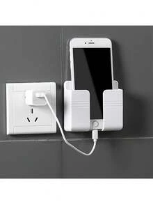 1/2/4pcs Self-Adhesive Wall-Mounted Phone Charging Holder, Multi-Function Remote Control Organizer, No-Drill Phone Charging Plug Wall Mount Bracket, Space-Saving Design, Suitable For Bedroom, Bathroom, Home Office, Practical Home Storage Supplies, Ideal For Daily Use - Multicolor - View 5