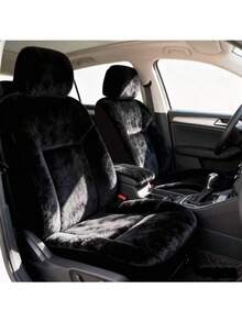 2pcs Plush Car Seat Covers, Black & Pink Fluffy Seat Cushions, Unisex Suitable For SUV & Sedan, Winter Use - Multicolor - View 1