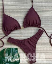 Basic Triangle Bikini With Lined Cups - S, M, L, XL - Burgundy - View 4
