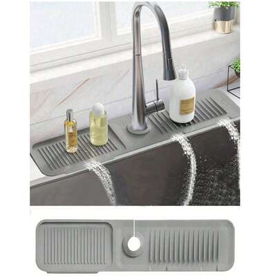 1 Premium Silicone Drain Mat For Kitchen And Bathroom - Ultra Durable Non-Slip Splash Guard And Compact Drain Rack, Water-Resistant And Odor Resistant, Dishwasher , Easy Clean, Flexible Edge Protector For Sink Areas, Quick Drying Surface, Keeps Counters Dry And Tidy, Ideal For Daily Cooking, Food Prep, And Laundry Zones, Perfect For Wet Floors And Sink Edges, High Versatility, Aesthetic Fit For Modern Home Décor, Soft Yet Strong, Seamless Fit Under Any Sink, Premium Quality Silicone Mat For Home Kitchens And Bathrooms