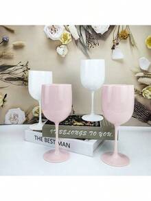 480毫升粉色、白色、黑色高脚酒杯，采用防碎PP材质，适用于婚礼/派对/野餐，情人节礼物 - 查看 1