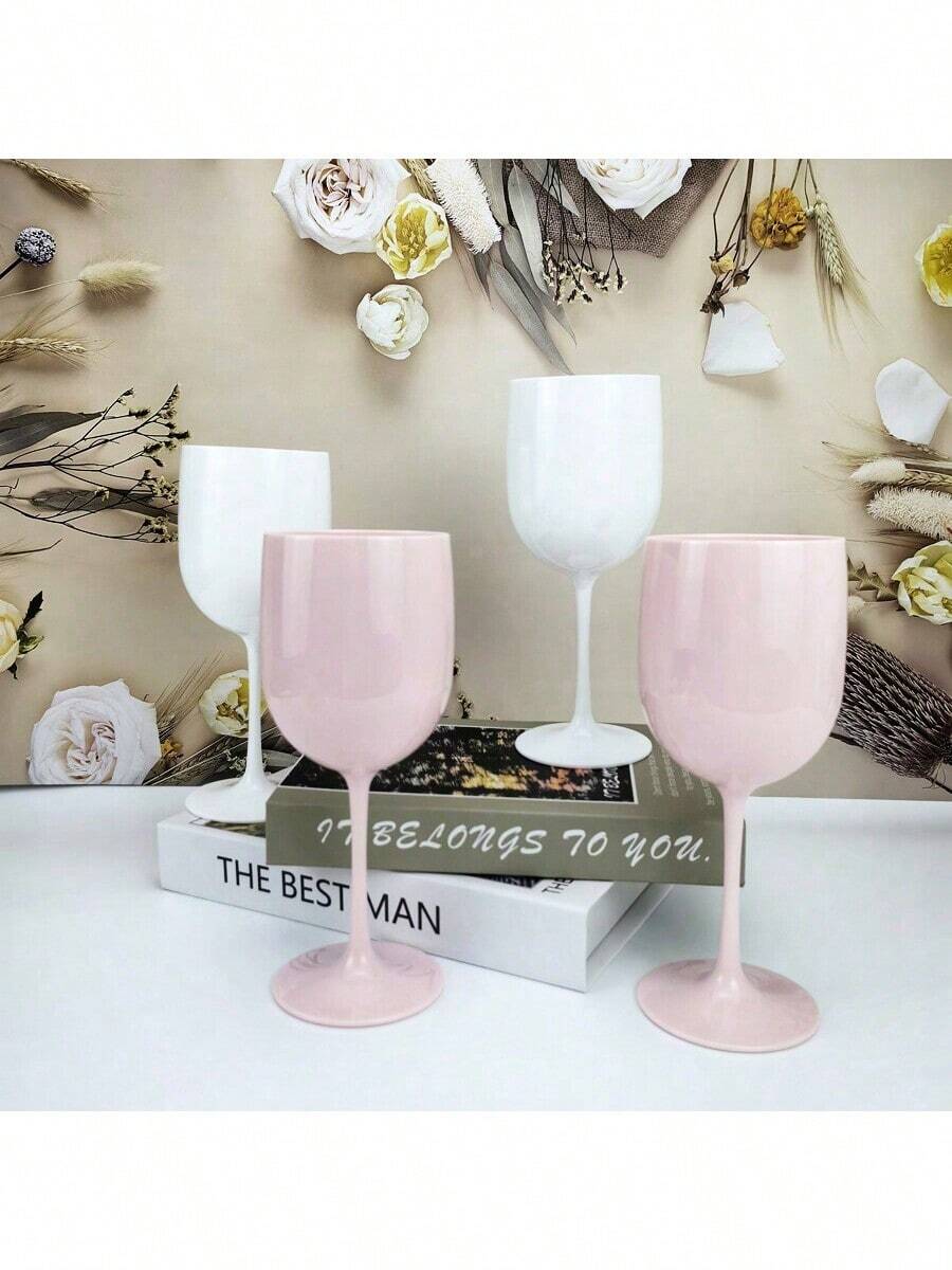 480毫升粉色、白色、黑色高脚酒杯，采用防碎PP材质，适用于婚礼/派对/野餐，情人节礼物 - 查看 1
