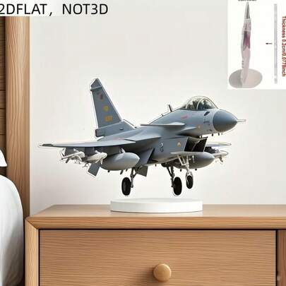 [2D Flat] 1pc Creative 2D Acrylic Warplane Figurine, Military Themed Desktop Decor, Ideal Gift For Military Enthusiasts, J-10C Fighter Jet Acrylic Ornament