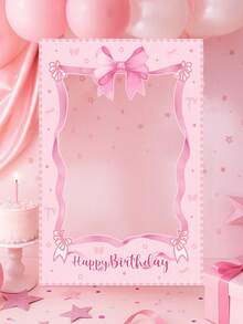 一套粉色蝴蝶结生日派对拍照道具，婴儿派对装饰，性别揭晓派对用品，女宝宝派对装饰，生日派对拍照背景，家居装饰，房间装饰，可爱蝴蝶结主题女孩生日派对装饰 - 粉紅色蝴蝶結 - 查看 3