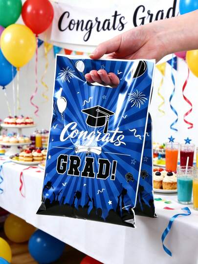 50pcs Blue Black Graduation Season Gift Bags, Graduation Cap Pattern Gift Packaging Bags, Happy Graduation Party Decorations Handbags, Congratulations, Congrats Grad, Class Of 2026 Graduation Decorations, Graduation Party Supplies, Graduation Party Small Gift Bags, Graduation Celebration Table Decorations, Graduation Season Gift Packaging Supplies, Kitchen Packaging Supplies, Room Decor, Home Decoration, Graduation Party Favors