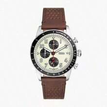 Fossil Men's Three-Hand Quartz Watch, Genuine Leather Strap, Stainless Steel Case, Transparent Glass Crystal FS6042 - Brown - View 1