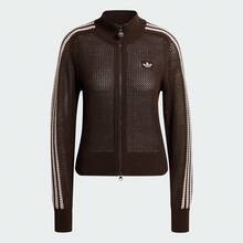 Adidas Originals 女士钩针编织 TT 夹克针织连帽开衫 KE0202 - 咖啡棕 - 查看 1