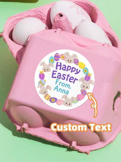 1-120pcs, Custom Happy Easter Greeting Stickers, Personalized Round Name Labels, Waterproof Durable Cute Egg Design, For Candy Wrappers Chocolate Packaging Gift Bags, Easter Gift Decor Party Supplies, Great Gift For Family, Friends, Classmates, Teachers, Colleagues, Perfect For Spring Celebration, Egg Hunt, Easter Gifting