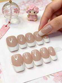 10片/套 日式极简法式手工美甲贴纸，日式裸粉色美甲，可移除可重复使用通勤美甲贴纸 - 彩色 - 查看 1