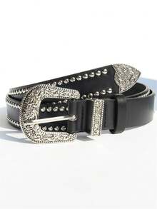 1pc Retro Versatile Buckle Belt, Shiny Punk Party PU Leather, Suitable For Jeans And Suits, Spring/Autumn - Multicolor - View 1