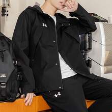 Under Armour男裝外套2026春季新款運動休閒防風連帽外套風衣23600401-001 - 黑色 - 查看 3