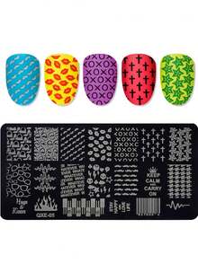 1pc Geometric Nail Stamping Plate, 12*6cm Triangle & Line Nail Art Template, Abstract Line Reusable DIY Manicure Stencil For Nail Salon & Home Use - Multicolor - View 18