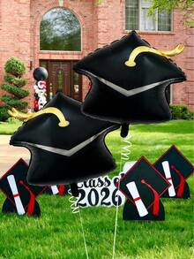 2/4 piezas Conjunto de globos de decoración de graduación, incluye globos de aluminio con forma de birrete de graduación, Felicitaciones por la graduación, Adecuado para decoración de fiesta de graduación, Celebración de graduación, Decoración de ambiente de graduación 2026 - Multicolor - Ver 4