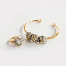 天然黄铜矿原石吊坠、不规则晶簇、黄铁矿手链和可调节戒指套装——母亲节送给父母的疗愈水晶礼物 - 黃銅礦 - 查看 3