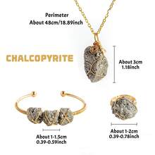 天然黄铜矿原石吊坠、不规则晶簇、黄铁矿手链和可调节戒指套装——母亲节送给父母的疗愈水晶礼物 - 黃銅礦 - 查看 10
