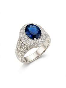Nhẫn đá Cubic Zirconia và Sapphire xanh dương sang trọng, hộp quà cao cấp, trang sức dự tiệc cao cấp, chất liệu đồng không phai màu và không gây dị ứng, món quà lý tưởng cho dịp lễ. - Bạc - Xem 6