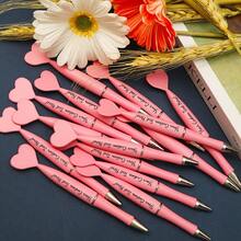 50pcs Customized Engraved Pink Heart-Shaped Ballpoint Pens - Personalized Text/Name, Elegant Brown Design, Bulk Wedding Favors, Party Supplies, Durable High-Quality Signature Pens - Sets - View 1