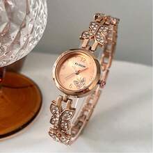 1pc Luxury Fully Rhinestone Butterfly Small Gold Watch, 3D Butterfly Strap, Elegant Women's Wristwatch - Rose Gold - View 1