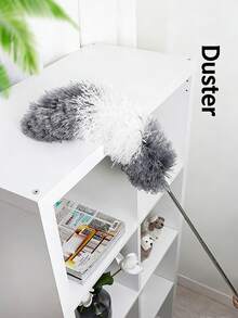 Chổi phủi bụi sợi nhỏ, dụng cụ làm sạch khe hở, chổi lông vũ có thể kéo dài với cán bằng thép không gỉ, dài từ 25 đến 56 inch, có thể uốn cong, giặt được, tái sử dụng, lý tưởng để làm sạch quạt trần, trần nhà cao, rèm cửa, đồ nội thất, ô tô và dụng cụ làm vườn. - màu trắng xám - Xem 5