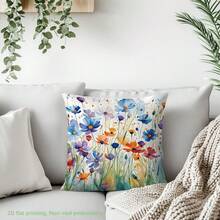 1 Stück Aquarell Blumen Muster Kissenbezug [ohne Kissenfüllung], 17,7*17,7 Zoll (45*45 cm)/19,69*19,69 Zoll (50*50 cm)/15,75*15,75 Zoll (40*40 cm), [einseitiger Muster], aus Polyester, Landhausstil Kissenbezug für Sofa, Bett, Wohnzimmer, Schlafzimmer, Auto, Büro, Hotel Dekoration, geeignet für alle Jahreszeiten, perfektes Geschenk für Familie und Freunde - Verschiedenfarbig - Übersicht 11
