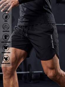 Plus Size Men's Quick Dry Drawstring Shorts, Elastic Loose Fitness Shorts Suitable For Gym, Workout, Volleyball, Hiking, Camping, Cycling, Training, Running, Outdoor Leisure Activities - Black - View 2