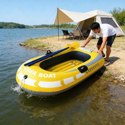 Bote inflável/caiaque/jangada/bote salva-vidas para esportes aquáticos em PVC espesso, ideal para piscina, caiaque, esportes aquáticos e aventuras ao ar livre - Durável e portátil, suporta até 90 kg.