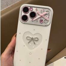 Miếng dán bảo vệ ống kính máy ảnh màu hồng, nơ hồng, hình trái tim màu hồng, hình dán 3D tự làm + miếng dán ống kính lấp lánh, tương thích với Apple 17Pro/17Promax, ốp bảo vệ ống kính chống vỡ và chống trầy xước, chất liệu kính tương thích với các loại ốp điện thoại, quà tặng mùa xuân. - Màng trong suốt + Hình dán 3D - Xem 8