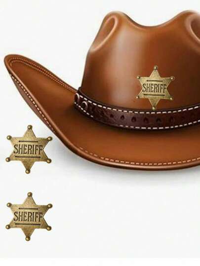 复古金属星形警徽，西部牛仔徽章，派对礼品用品，西部风格服装角色扮演配饰