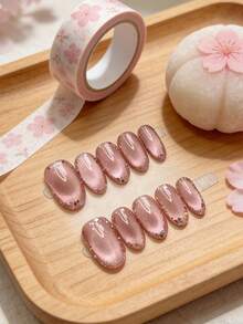 10片日式柔和风格樱花猫眼美甲贴纸，手工镶钻美白，可重复使用美甲贴 - 彩色 - 查看 5