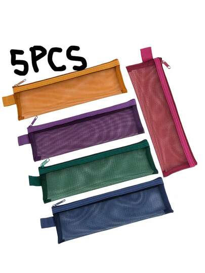 Bộ 5 túi đựng cọ trang điểm bằng lưới nylon bền chắc, di động, nhiều màu sắc, trong suốt, dung tích lớn, túi đựng son môi, túi đựng đồ đa năng, phù hợp cho trường học, văn phòng và du lịch, hộp đựng bút chì, thích hợp đựng bút kẻ lông mày, cọ trang điểm, đồ dùng du lịch, hộp đựng đồ thời trang, túi nhẹ, túi đựng mỹ phẩm, dành cho người đam mê trang điểm, nghệ sĩ trang điểm chuyên nghiệp.