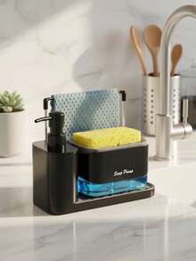 5-In-1 Kitchen Soap Dispenser Set, Includes Tray, Double Soap Dispenser, Sponge Holder And Dish Rack, Soap Dish, Practical Kitchen Organizer - A - View 3