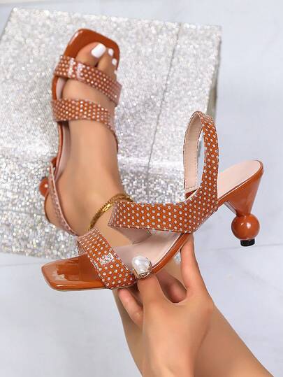 1 Pair Women's Elegant High Heel Shoes, Glitter Beach Resort Style High Heel Sandals For Summer