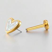 1PC ASTM F136 Titanium White Shell Heart Flat Back Labret Piercing Studs Monroe Lip Nose Helix Cartilage Tragus Lobe Stud Threadless Piercing Body Jewelry 16G/18G - Heart-shaped - View 26