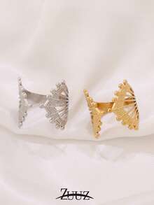 1pc Vintage Design Stainless Steel Geometric Fan Shaped Hollow Out Ring For Women Open Ring Jewelry Gifts Suitable For Women Everyday Party Wear - Ring - View 2
