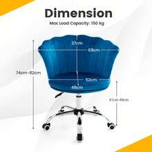 COSTWAY Adjustable Velvet Office Chair With Handle And Universal Wheels, Blue - Blue - View 2