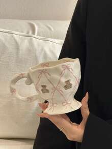 1/2 chiếc cốc sứ hình gấu dễ thương vẽ tay sáng tạo kèm nơ - Cốc cà phê/trà đá gia dụng màu men dưới men theo yêu cầu - Món quà Giáng sinh và quà tặng lý tưởng cho bạn gái - Quà tặng hộp quà ngày lễ, quà tặng mùa tựu trường - trắng - Xem 6