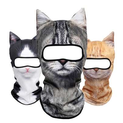 1/2/3pcs Unisex 3D Animal Print Face Mask, Outdoor Funny Water Sports Hat, Animal Head Cover For Cat/Dog, Suitable For Daily Outing, Travel, Hiking, Skiing