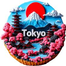 送给日本樱花爱好者的完美礼物：3D东京冰箱贴，带有塔楼图案，展现东京美景，饰以甜美的金色镶边——全年感受春日气息 - A - 查看 7