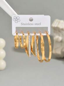 6pcs/Set Elegant Minimalist Stainless Steel Hoop Earrings Set - Multicolor - View 18