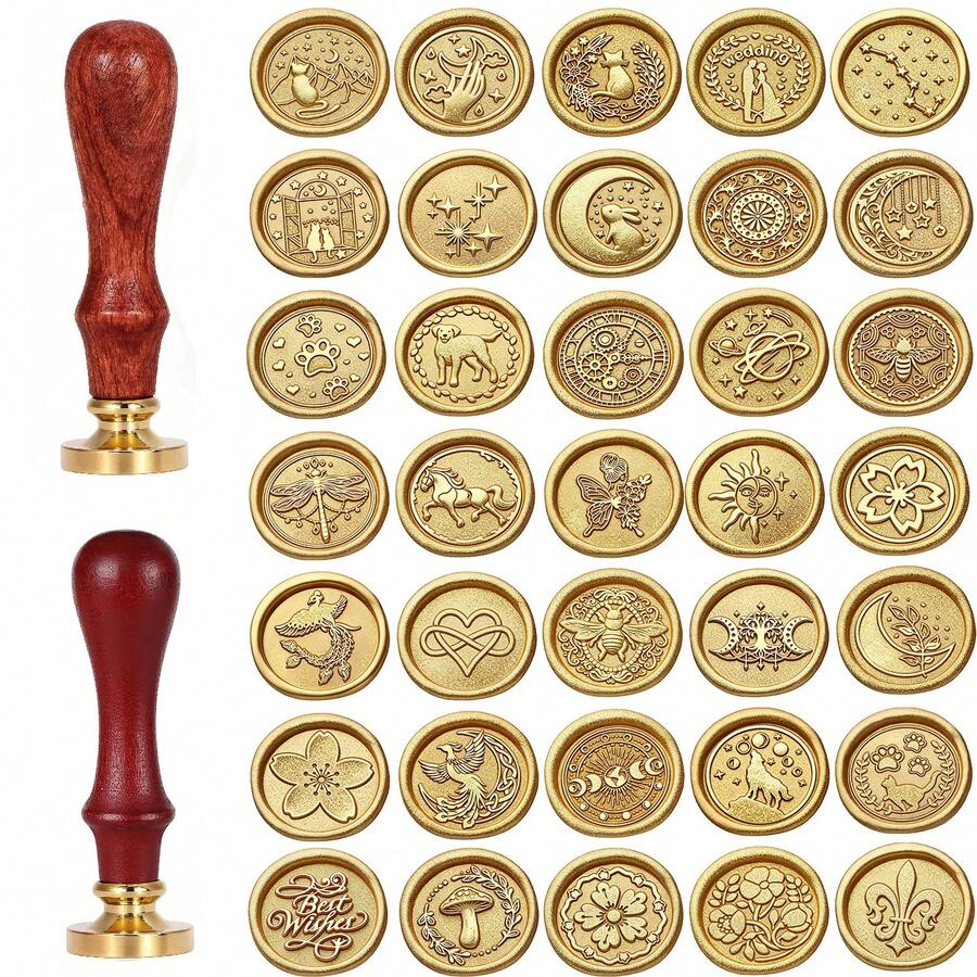 1个复古心形/猫/马/狗/蜜蜂/星星/月亮形铜蜡印章头(无柄),适用于婚礼请柬、信封和礼品包装 - 單件 - 查看 1