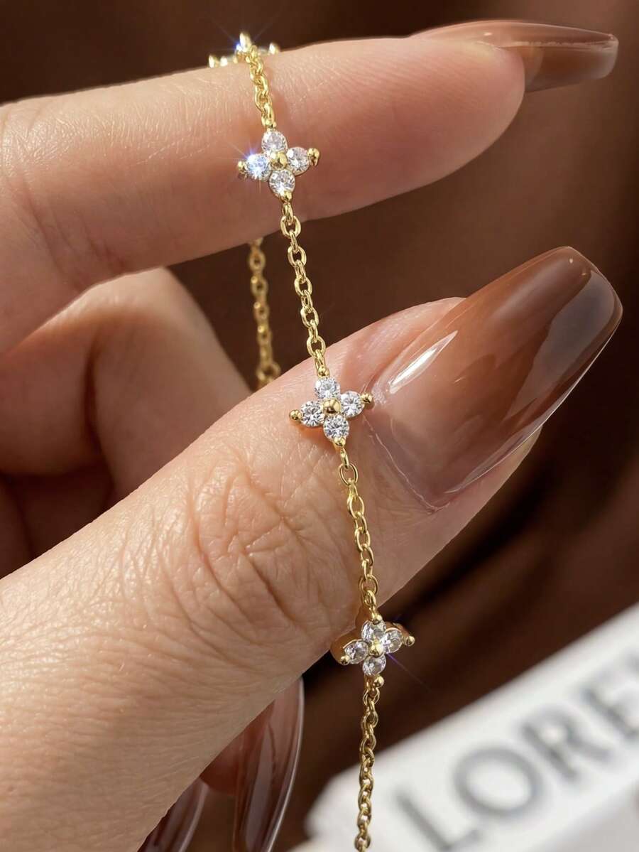 1pc 925 Sterling Silver Lucky Four-Leaf Clover Bracelet, Women's Daily Wear Gift, Festival Gift, Original Design, Charming Retro Party Fine Jewelry