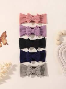 5pcs Solid Color Bow Headband Set, Stretchy Cute Baby/Infant Hair Accessories - Multicolor - View 5